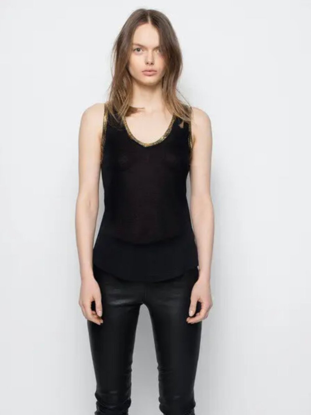 Zadig & Voltaire Size Small Black and Gold Tam Foil Tank